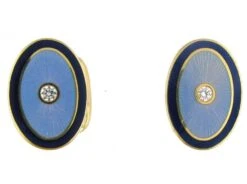 Two Colour Blue Enamel & Gold Oval Cufflinks