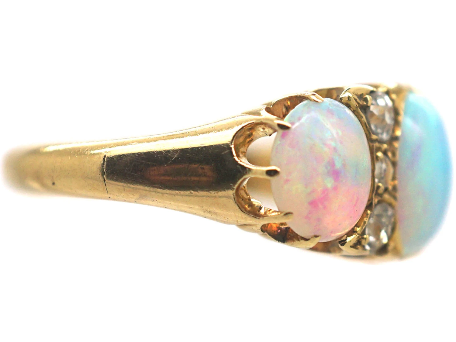 Victorian 18ct Gold, Three Stone Opal & Diamond Ring 8 Victorian 18ct Gold, Three Stone Opal & Diamond Ring - Image 6