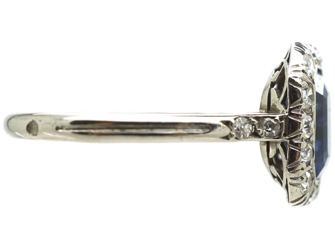 Art Deco Ceylon Sapphire & Diamond Platinum Octagonal Shaped Ring 7 Art Deco Ceylon Sapphire & Diamond Platinum Octagonal Shaped Ring - Image 5