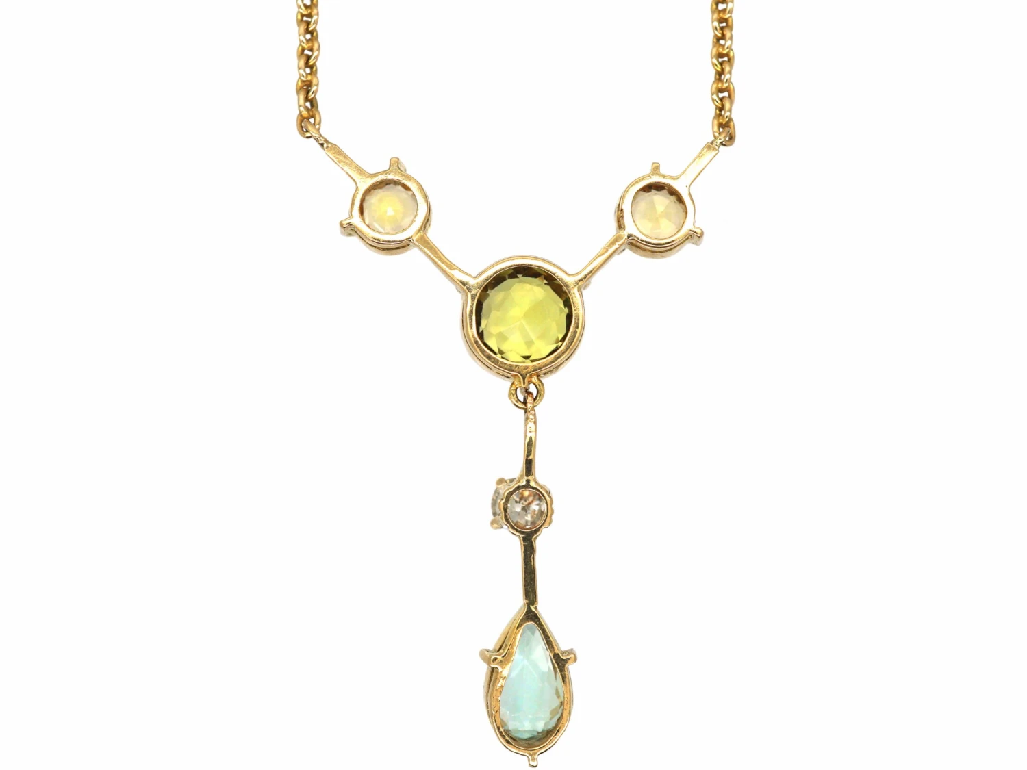 Art Deco 18ct Gold Aquamarine, Peridot, Diamond & Topaz Necklace 4 Art Deco 18ct Gold Aquamarine, Peridot, Diamond & Topaz Necklace - Image 2