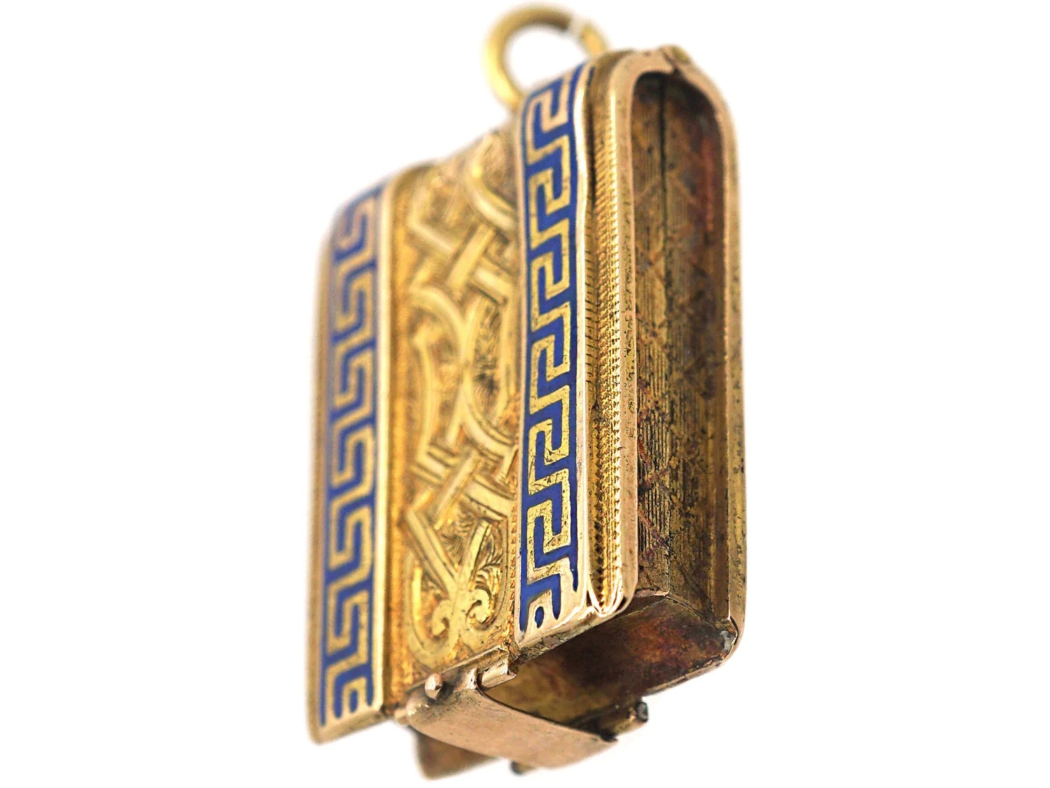 Victorian 18ct Gold & Blue Enamel Rectangular Book Locket With Four Glazed Compartments Inside 5 Victorian 18ct Gold & Blue Enamel Rectangular Book Locket With Four Glazed Compartments Inside - Image 3