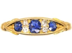 Victorian 18ct Gold, Sapphire & Diamond Boat Shaped Ring