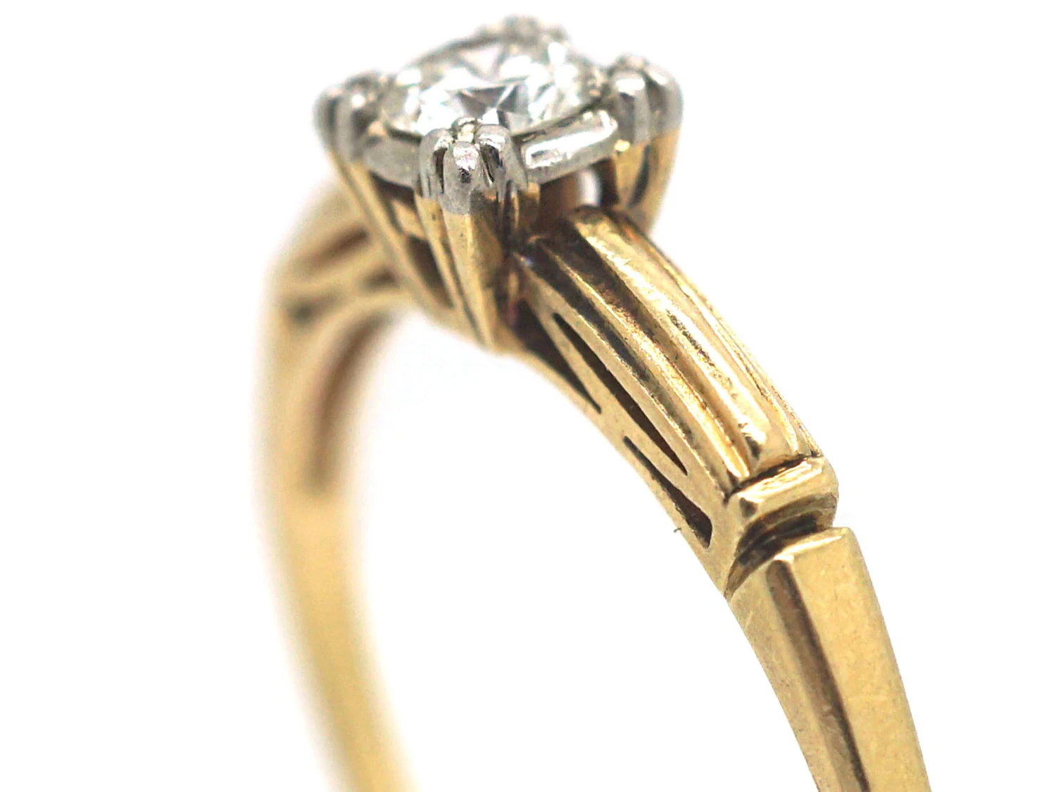 Art Deco 14ct Gold & Platinum Diamond Solitaire Ring 5 Art Deco 14ct Gold & Platinum Diamond Solitaire Ring - Image 3