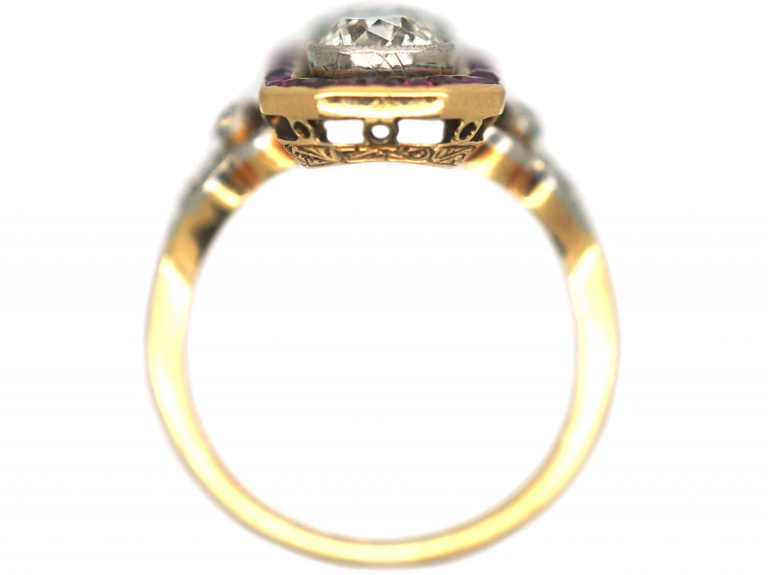 French 18ct Gold & Platinum, Art Deco 18ct Gold & Platinum, Ruby & Diamond Rectangular Ring 5 French 18ct Gold & Platinum, Art Deco 18ct Gold & Platinum, Ruby & Diamond Rectangular Ring - Image 3