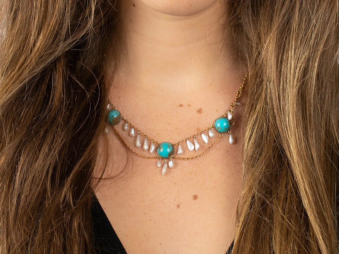 Gold,Turquoise & Mississippi Pearl Necklace By Murrle Bennett 7 Gold,Turquoise & Mississippi Pearl Necklace By Murrle Bennett - Image 5