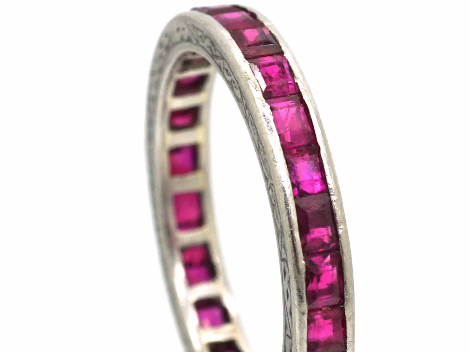 Art Deco Platinum & Ruby Eternity Ring With Engraved Sides 4 Art Deco Platinum & Ruby Eternity Ring With Engraved Sides - Image 2
