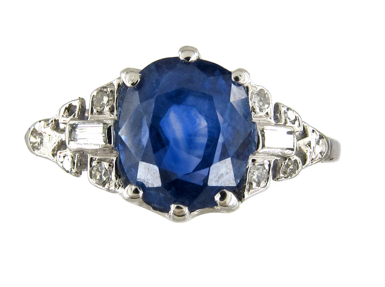 Diamond & Sapphire Art Deco Ring 3 Diamond & Sapphire Art Deco Ring