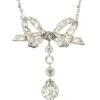Art Deco 18ct White Gold Diamond Set Bow & Drop Pendant On 18ct White Gold Chain
