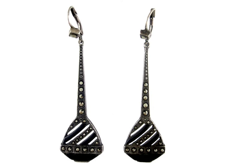 Art Deco Silver & Enamel Drop Earrings 3 Art Deco Silver & Enamel Drop Earrings