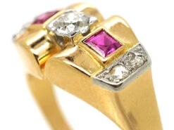 Art Deco 18ct Gold, Ruby & Diamond Geometric Ring 9 Art Deco 18ct Gold, Ruby & Diamond Geometric Ring -Antique Jewellery Company 9adf30b9 dsc04877