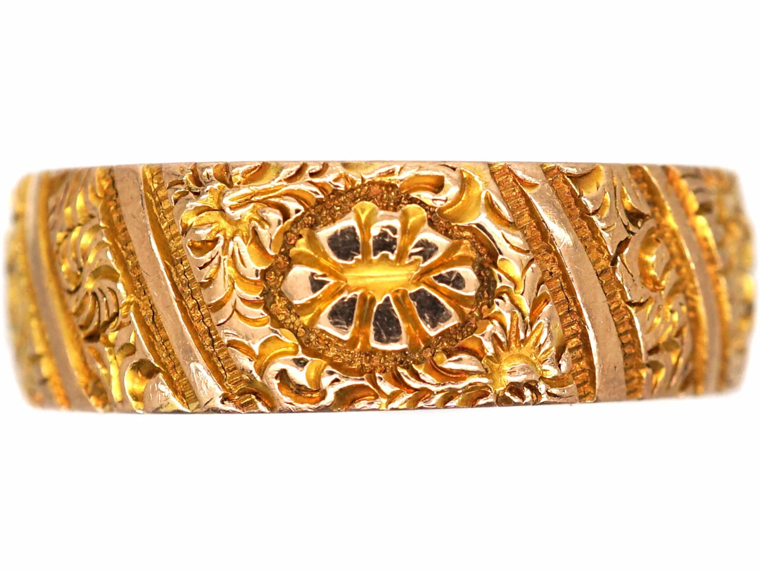 Victorian 9ct Gold Wedding Band With Incised Flower Decoration 3 Victorian 9ct Gold Wedding Band With Incised Flower Decoration