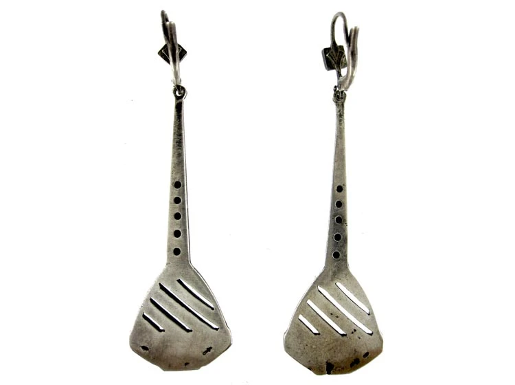 Art Deco Silver & Enamel Drop Earrings 4 Art Deco Silver & Enamel Drop Earrings - Image 2