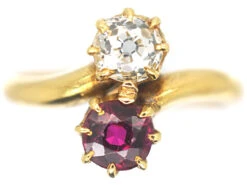 Edwardian 18ct Gold, Diamond β& Ruby Crossover Ring