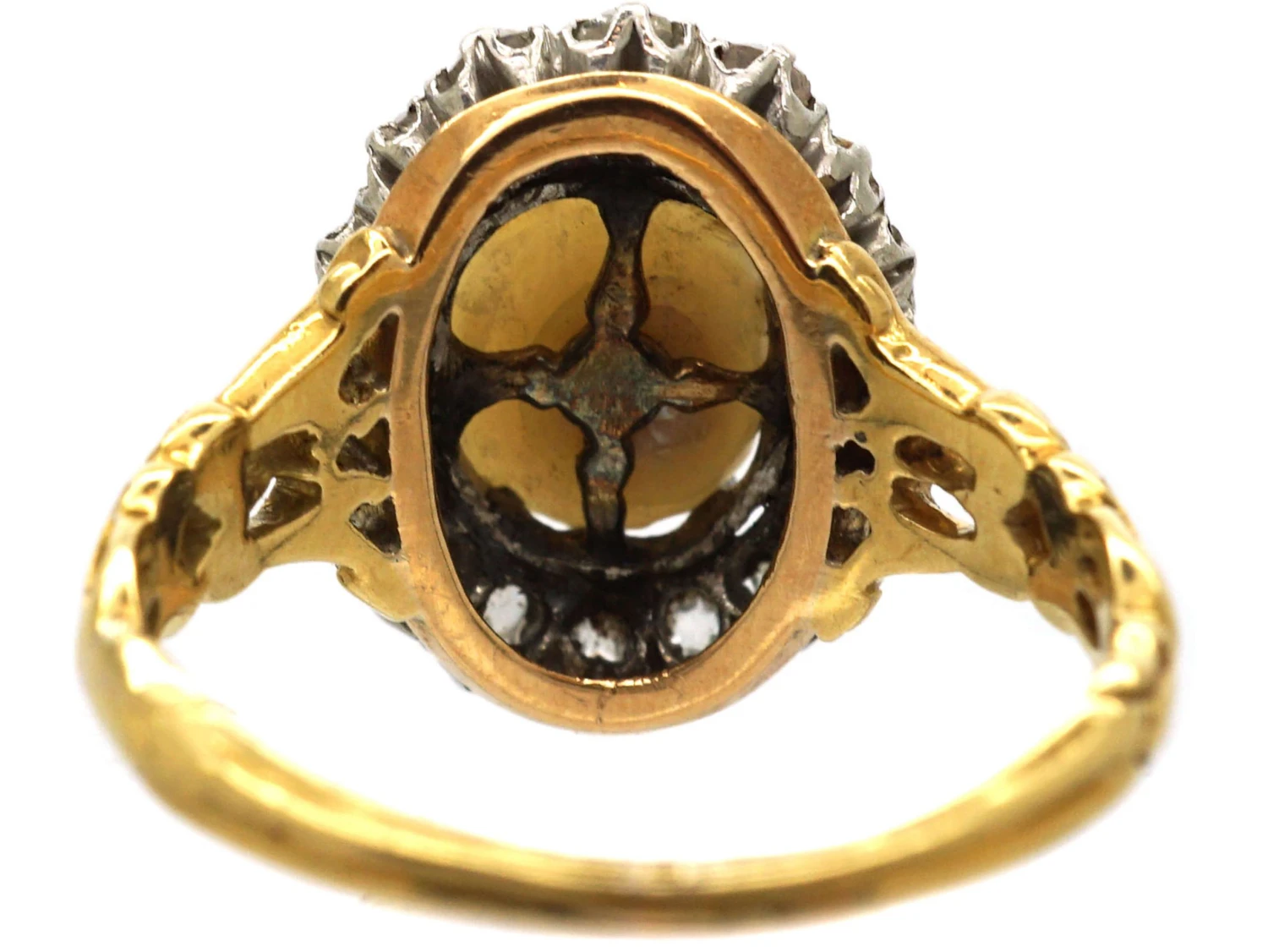 Victorian 18ct Gold, Natural Pearl & Old Mine Cut Diamond Cluster Ring 6 Victorian 18ct Gold, Natural Pearl & Old Mine Cut Diamond Cluster Ring - Image 4