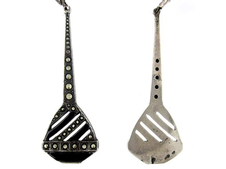 Art Deco Silver & Enamel Drop Earrings 5 Art Deco Silver & Enamel Drop Earrings - Image 3