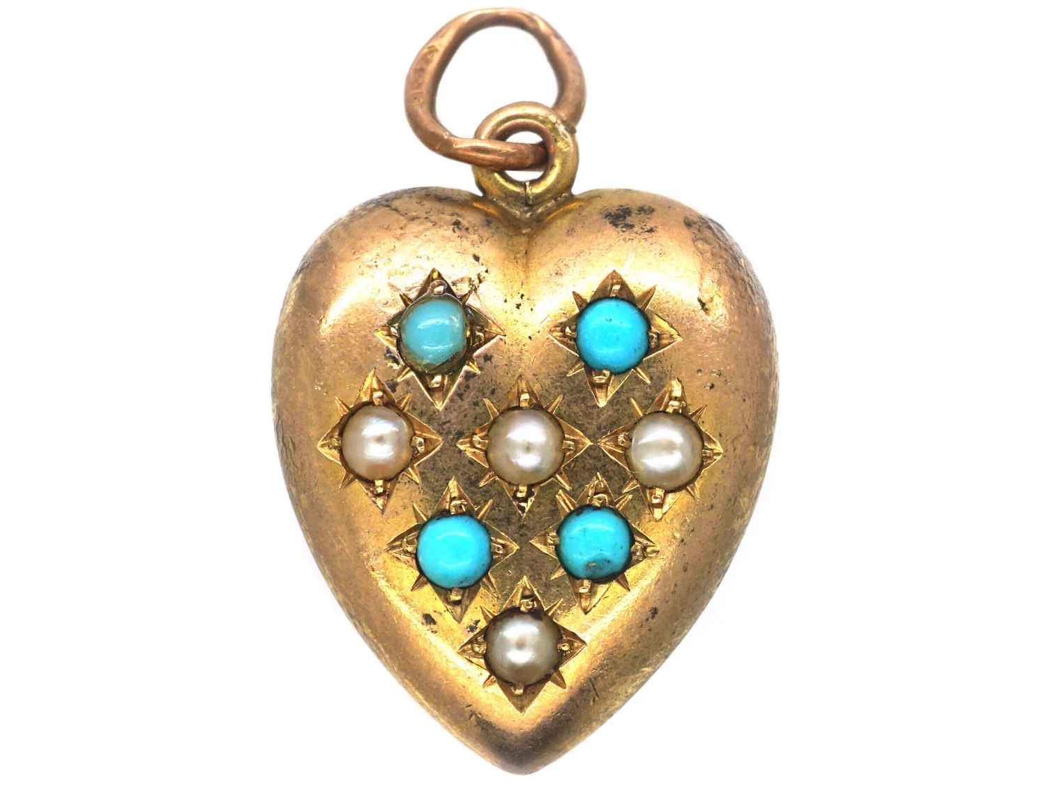 Edwardian Heart Shaped Pendant Set With Natural Split Pearls & Turquoise 3 Edwardian Heart Shaped Pendant Set With Natural Split Pearls & Turquoise