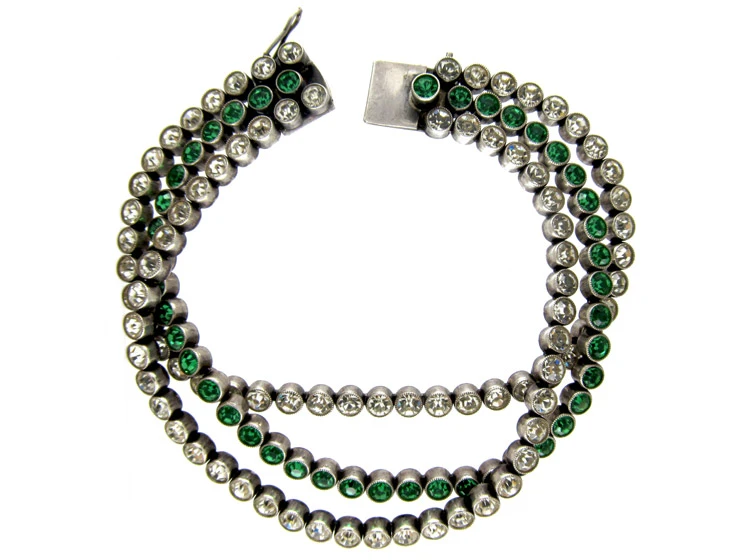 Green & White Paste Silver Bracelet 6 Green & White Paste Silver Bracelet - Image 4
