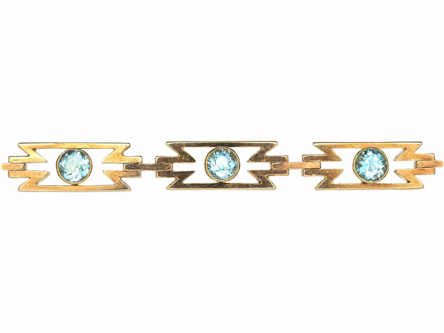 Art Deco 15ct Gold & Aquamarine Zig Zag Bracelet 3 Art Deco 15ct Gold & Aquamarine Zig Zag Bracelet