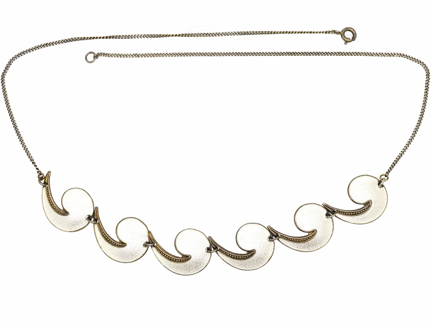 Silver & White Enamel Necklace By Albert TScharning 3 Silver & White Enamel Necklace By Albert TScharning