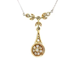 Edwardian 15ct Gold & Platinum Rose Diamond Pendant On Chain -Antique Jewellery Company 9f0a013c dsc00230