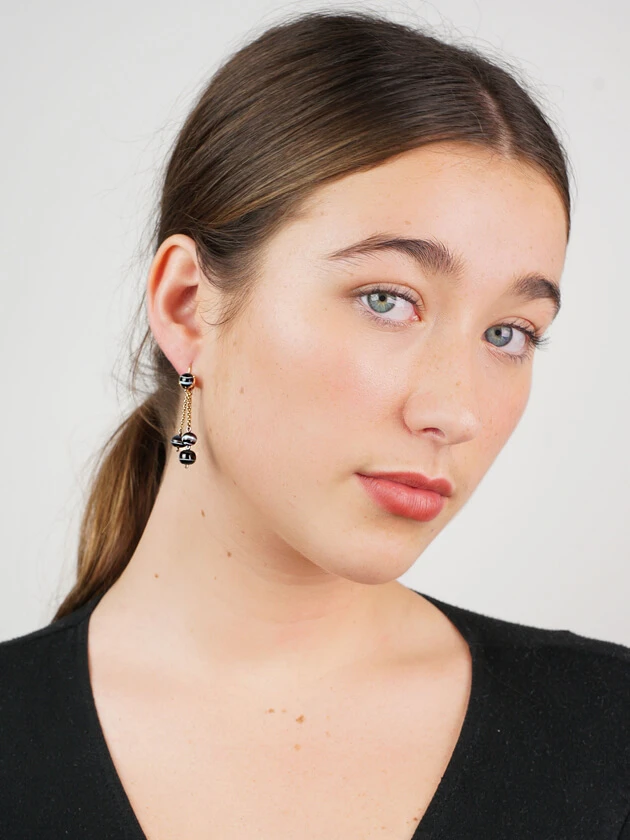 Georgian 18ct Gold & Banded Onyx Drop Earrings 4 Georgian 18ct Gold & Banded Onyx Drop Earrings - Image 2