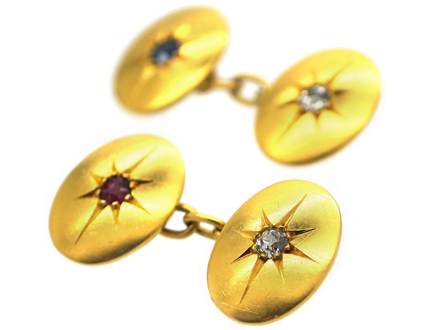 Victorian 18ct Gold Oval Cufflinks Set With A Sapphire, Ruby & Diamonds 4 Victorian 18ct Gold Oval Cufflinks Set With A Sapphire, Ruby & Diamonds - Image 2