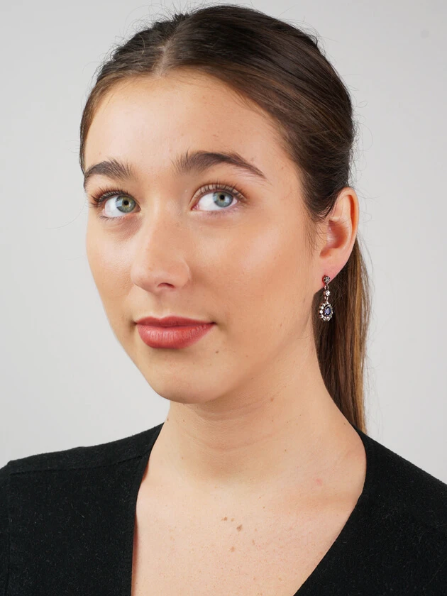 Georgian Sapphire & Diamond Drop Earrings 4 Georgian Sapphire & Diamond Drop Earrings - Image 2