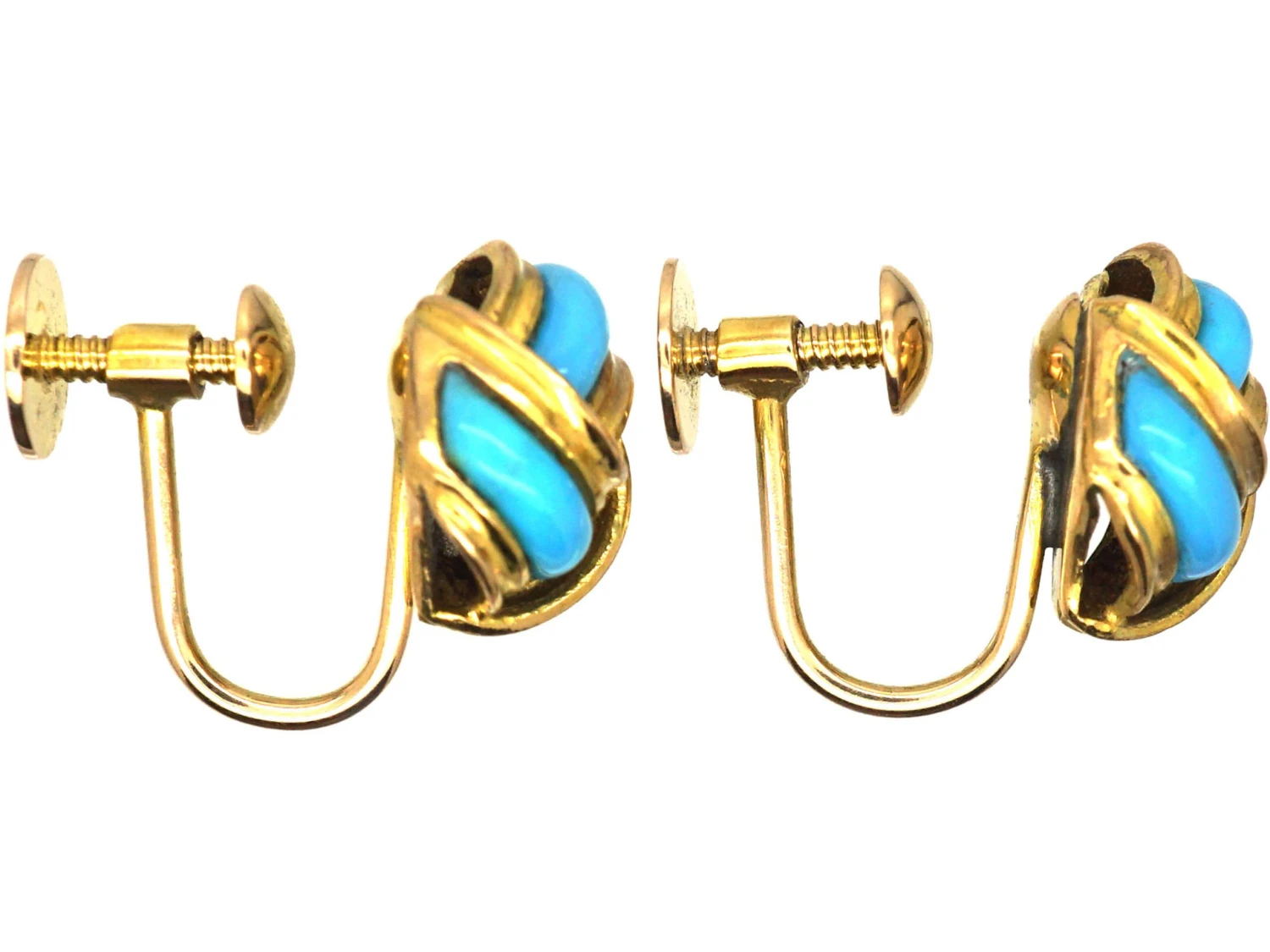 Victorian 9ct Gold Knot Earrings With Turquoise Enamel 4 Victorian 9ct Gold Knot Earrings With Turquoise Enamel - Image 2