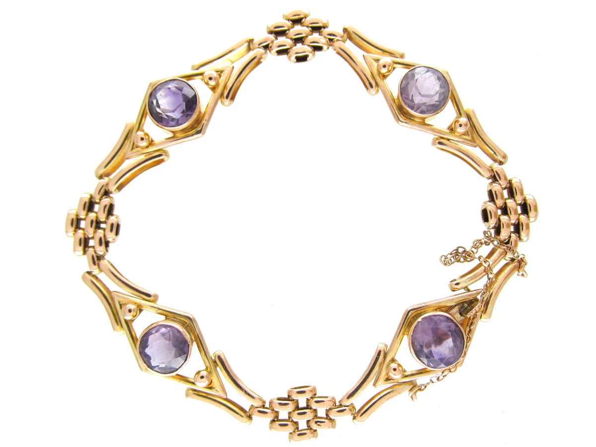 Edwardian Amethyst 9ct Gold Gate Bracelet 3 Edwardian Amethyst 9ct Gold Gate Bracelet