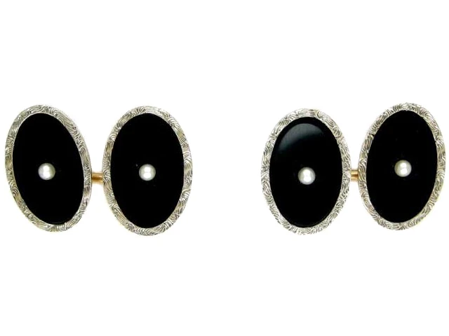 Onyx & Pearl Oval Cufflinks 3 Onyx & Pearl Oval Cufflinks