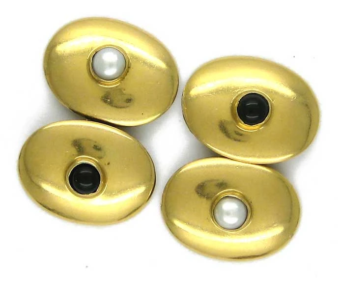 18ct Gold, Onyx & Pearl Cufflinks 3 18ct Gold, Onyx & Pearl Cufflinks