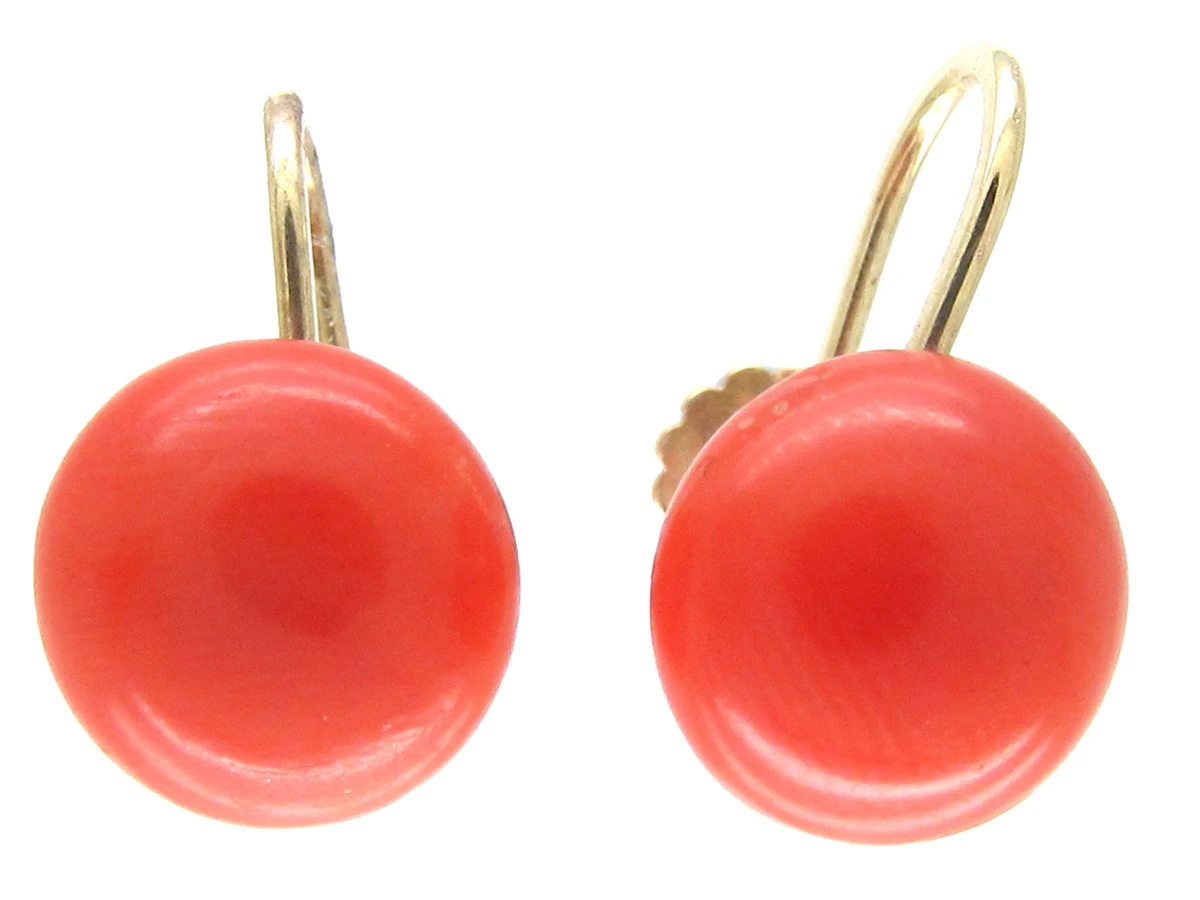 Coral Bouton 9ct Gold Earrings 3 Coral Bouton 9ct Gold Earrings