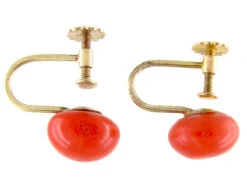Coral Bouton 9ct Gold Earrings 7 Coral Bouton 9ct Gold Earrings -Antique Jewellery Company Coral screwback button earrings 6