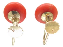 Coral Bouton 9ct Gold Earrings 8 Coral Bouton 9ct Gold Earrings -Antique Jewellery Company Coral screwback button earrings 8