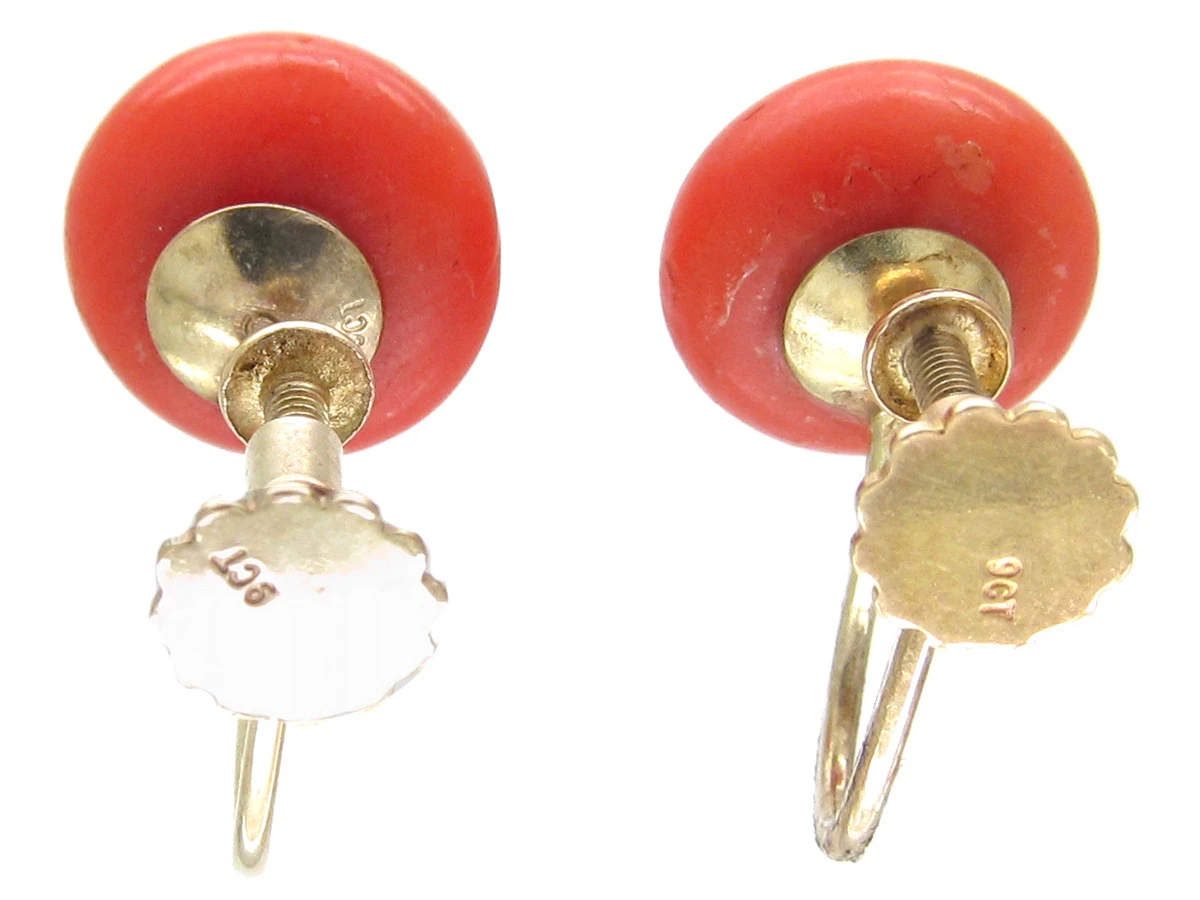 Coral Bouton 9ct Gold Earrings 5 Coral Bouton 9ct Gold Earrings - Image 3