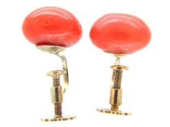 Coral Bouton 9ct Gold Earrings 9 Coral Bouton 9ct Gold Earrings -Antique Jewellery Company Coral screwback button earrings 9
