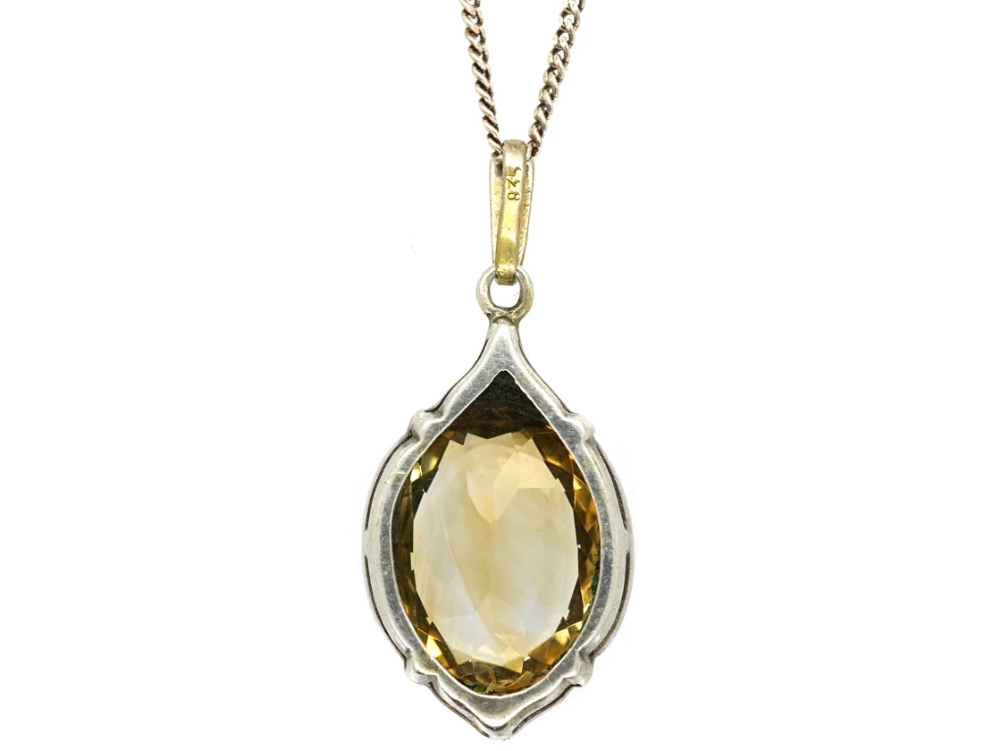 Silver Art Deco Pendant Set With A Citrine On A Silver Chain 6 Silver Art Deco Pendant Set With A Citrine On A Silver Chain - Image 4