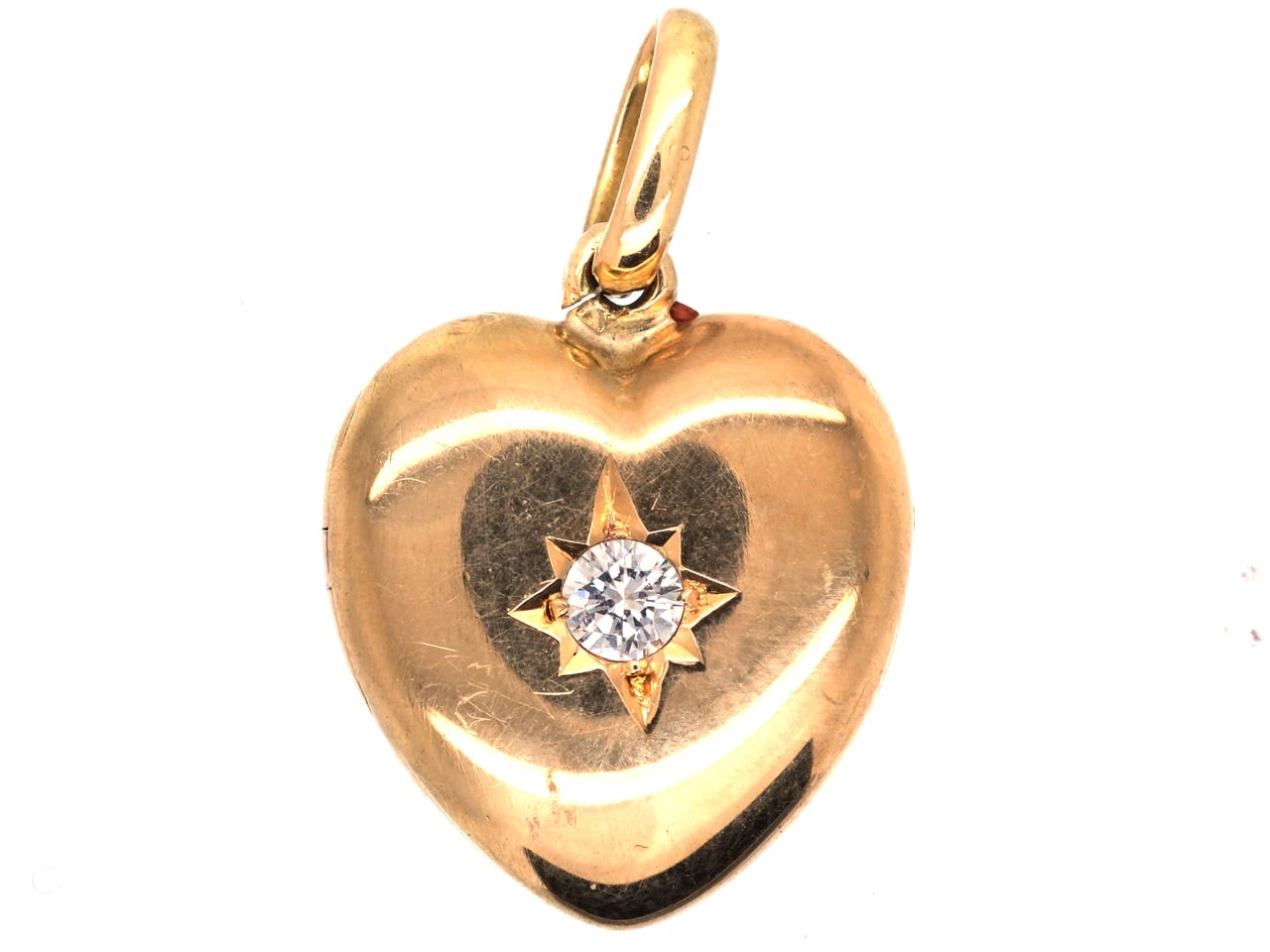 Edwardian 18ct Gold Heart Locket Set With A Diamond 3 Edwardian 18ct Gold Heart Locket Set With A Diamond