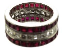 French Art Deco Platinum, Ruby & Diamond Triple Row Ring 10 French Art Deco Platinum, Ruby & Diamond Triple Row Ring -Antique Jewellery Company DSC00064