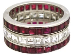 French Art Deco Platinum, Ruby & Diamond Triple Row Ring 11 French Art Deco Platinum, Ruby & Diamond Triple Row Ring -Antique Jewellery Company DSC00072