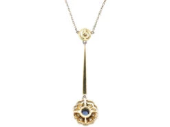 Edwardian 15ct Gold & Platinum, Sapphire & Diamond Drop Pendant On Platinum Chain 6 Edwardian 15ct Gold & Platinum, Sapphire & Diamond Drop Pendant On Platinum Chain -Antique Jewellery Company DSC00081