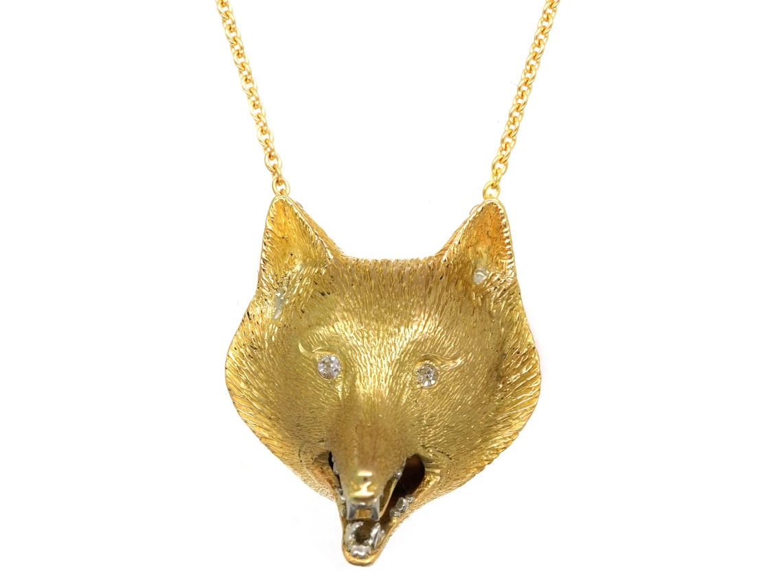 18ct Gold Fox Head Pendant On Chain 3 18ct Gold Fox Head Pendant On Chain