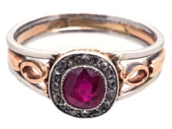 Edwardian Ruby & Rose Cluster Diamond Ring -Antique Jewellery Company DSC00091
