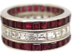 French Art Deco Platinum, Ruby & Diamond Triple Row Ring 13 French Art Deco Platinum, Ruby & Diamond Triple Row Ring -Antique Jewellery Company DSC00097