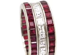French Art Deco Platinum, Ruby & Diamond Triple Row Ring 12 French Art Deco Platinum, Ruby & Diamond Triple Row Ring -Antique Jewellery Company DSC00104