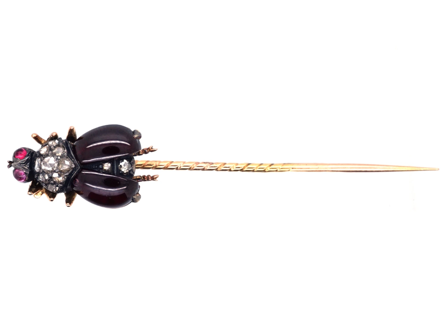 Victorian Garnet, Ruby & Rose Diamond Bug Stick Pin 4 Victorian Garnet, Ruby & Rose Diamond Bug Stick Pin - Image 2