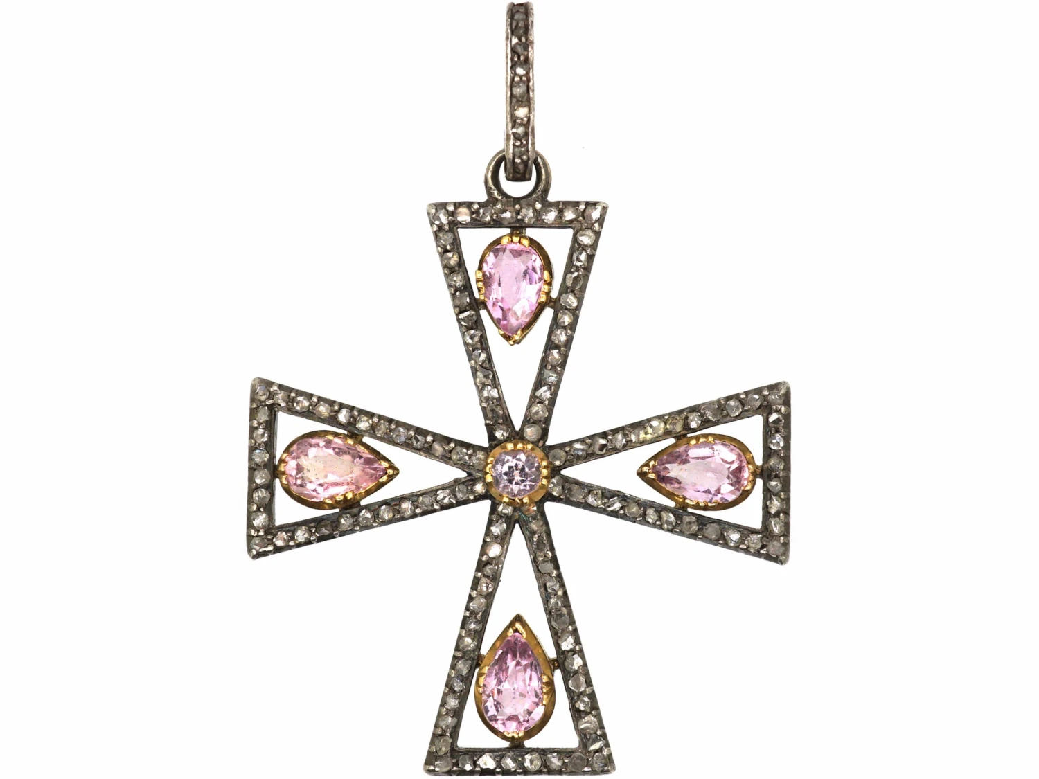 Georgian Pink Topaz & Rose Diamond Cross With Rose Diamond Set Bale 3 Georgian Pink Topaz & Rose Diamond Cross With Rose Diamond Set Bale