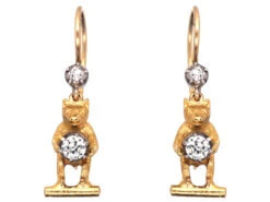 Edwardian 18ct Gold & Diamond Bear Earrings