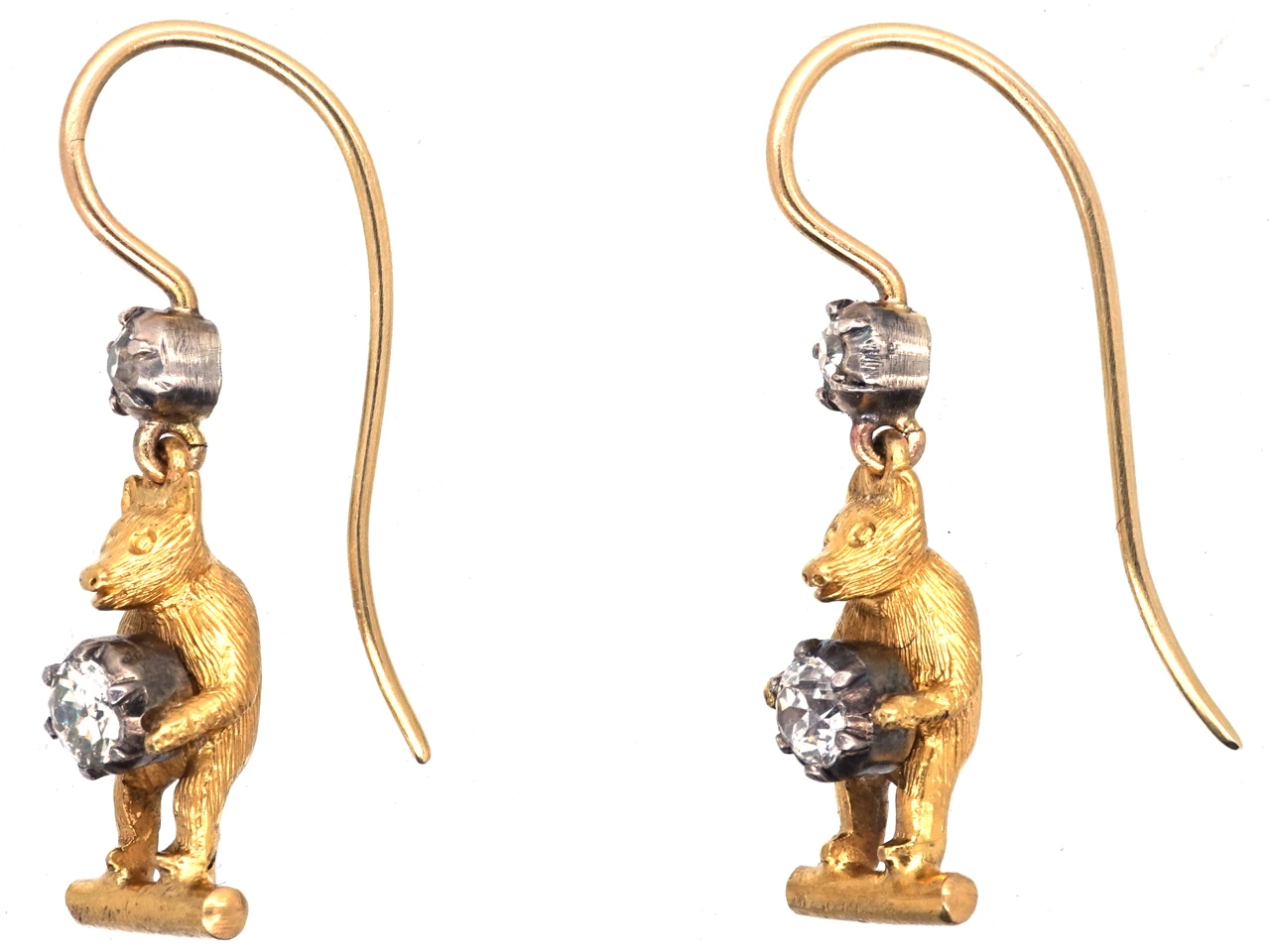 Edwardian 18ct Gold & Diamond Bear Earrings 4 Edwardian 18ct Gold & Diamond Bear Earrings - Image 2