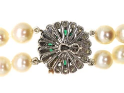 Cultured Pearl Double Strand Necklace With Emerald & Diamond Clasp 11 Cultured Pearl Double Strand Necklace With Emerald & Diamond Clasp -Antique Jewellery Company DSC00143